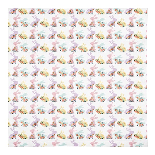 Pastel Floral Rabbits 10&#x22; x 10&#x22; Cotton Twill Napkin